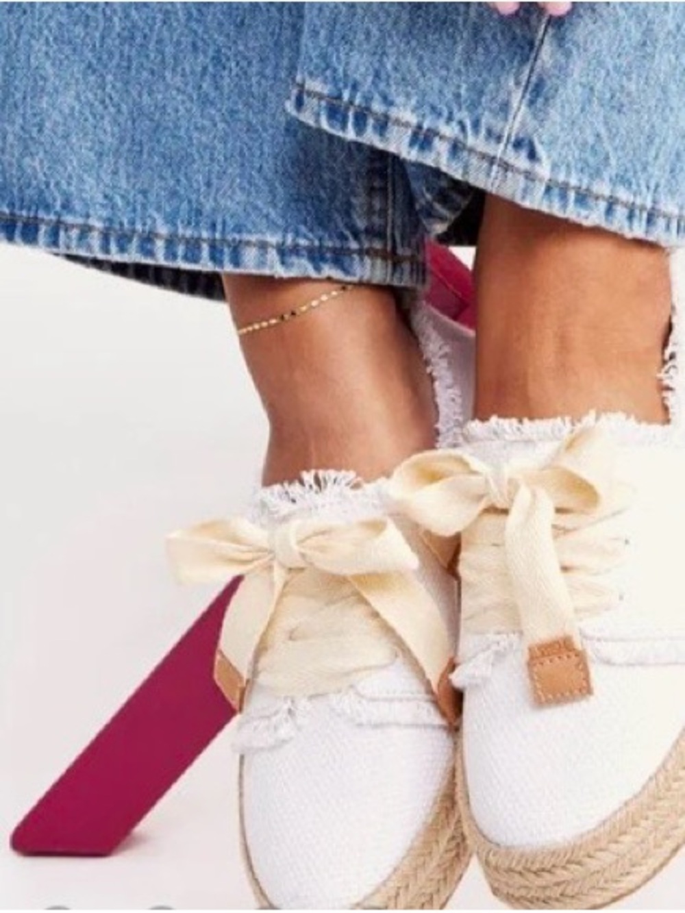 Toms Cream Espadrille Lace-Up Sneakers with Ribbon Laces
